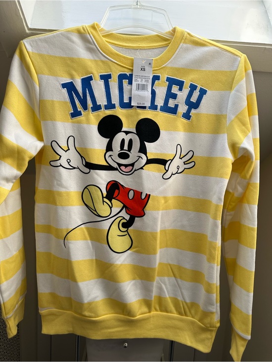 Disney Tops - Disney Mickey Striped Crewneck Sweatshirt - Yellow/White/Blue/Red